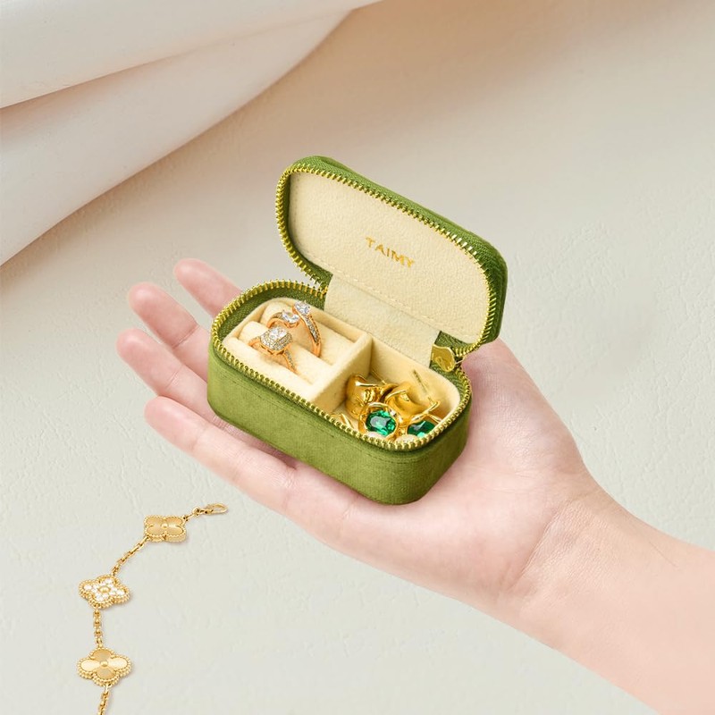 Small Travel Jewelry Case, Mini Tiny Plush Velvet Jewelry Box