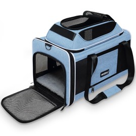 PAPZER Cat Carrier Top-Expandable 18x11x11, United Delta American Airline Approved Dog Carrier, Soft Pet Carry-On Bag Underseat in Cabin, Puppy Air Travel Crate Kitten TSA Plane Carrying Case Blue