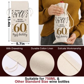 HODREU 60th Birthday Gifts for Women Ideas Funny Wine Bag 60th Birthday Decorations Party Favors Happy Anniversary Retirement Gifts for 60 Year Old Woman Men Dad Mom Grandparents Wine Gift Bag