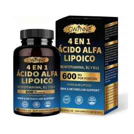 Gwynne Suplemento Dietético 4 en 1 con Ácido Alfa Lipoico 600 mg, Vitaminas B1, B12 y Benfotiamina, Apoyo Antioxidante y Bienestar Nutricional General