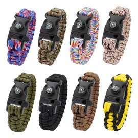 8-Pack 3-in-1 Emergency Survival Bracelet with Whistle and Compass, Survival Equipment for Wild Camping, Outdoor Travel, Hiking, Emergency Survival