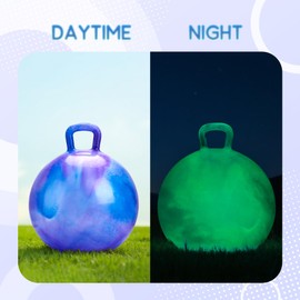 ZOOJOY Glow-in-The-Dark Light Up Hopper Ball for Kids, 18 Inch Bouncy Ball with Handle, Inflatable Night Glow Jumping Toy for Boys and Girls Aged 3-8, Indoor & Outdoor Play, Includes Pump