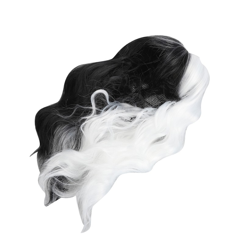 Black and White Short Curly Wig Women Cosplay Party Shoulder