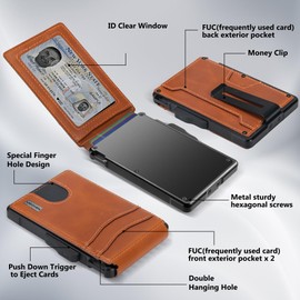 umoven Wallet for Men - with Money Clip Slim Leather Slots Credit Card Holder RFID Blocking Bifold Minimalist Wallet (Top Layer Leather-Sienna Brown)