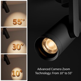 Aisilan Zoomable Ceiling Spotlight Black LED 12 W Dimmable Ceiling Spotlight, Adjustable Beam Angle 10°-55°, Swivel Angle, Aluminium Accent Lamp, CRI 97, for Hallway, Wall Painting and Living Room