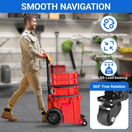 Steel Construction Front Wheels, Heavy- Duty Steel Construction Front Wheel Caster Wheel Kit Compatible for Milwaukee Packout Rolling Tool Box 200 Lbs Capacity