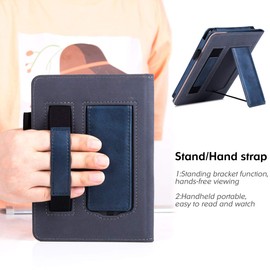 BOZHUORUI Stand Case for Kobo Clara HD (2018 Release,Model N249) - Premium PU Leather Folio Smart Cover with Hand Strap and Auto Sleep/Wake (Navy Blue)