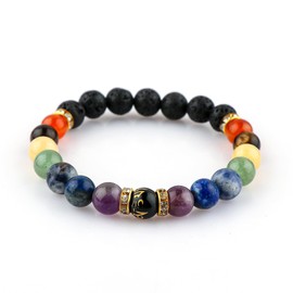 GEMKORA Seven Chakra Power Beaded Crystals Bracelet, Chakra Energy Healing Gemstone, Stretchable Elastic Men & Women Bracelet (free-size)