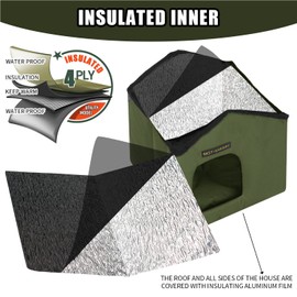 Rest-Eazzzy Cat House for Outdoor Cats, Weatherproof and Insulated Feral Cat House with Mat and Clip, Easy to Put Together, Selfwarming Cat Shelter for Winter(Olive Green, Canopy House X 1)