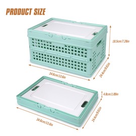 Collapsible Storage Crate, Foldable Plastic Basket with Lid and Handle, Foldable Storage Box Crate Bin for Home Kitchen Office Bathroom Bedroom Pantry (Blue-Hollow)