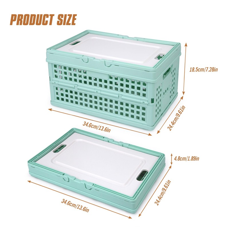 Collapsible Storage Crate, Foldable Plastic Basket with Lid and Handle,