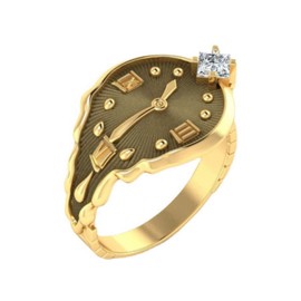 HUKQBUNX 18K Gold Unique Personality Creative Clock Inlaid with Zircon Ring Clock Shiny Lady Exquisite Design Wedding Engagement Cocktail Party Ring Size 6-10 (Size 7)
