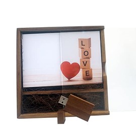 Desuerte 16GB Walnut Wooden USB Flash Drive and Transparent Walnut Wooden Box for Weddings, Photography, Couple, (170MM*170MM*35MM)