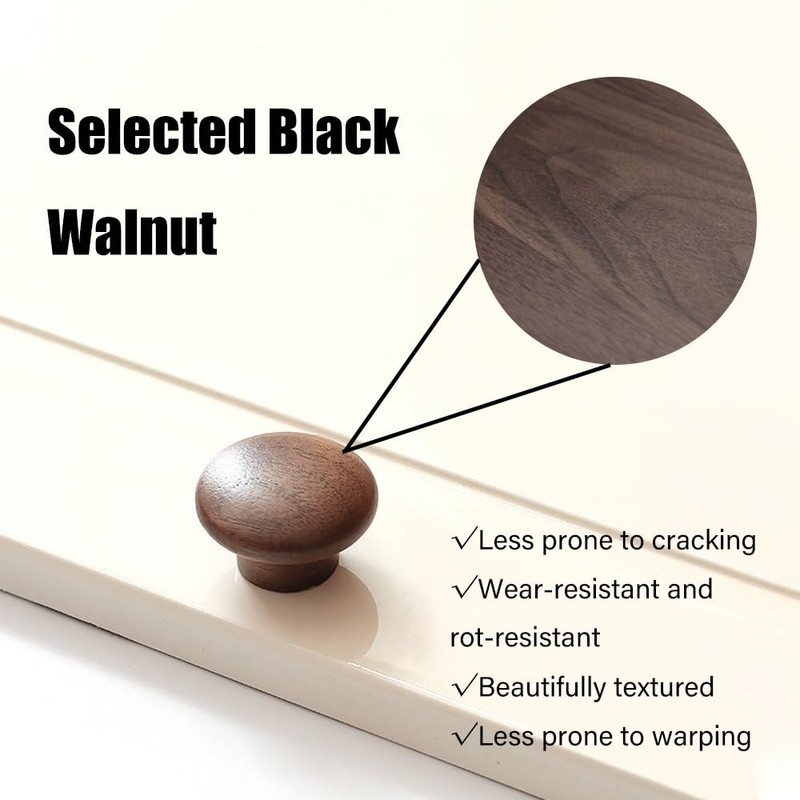6 Pcs Round Wood Drawer Knobs: 1.5/0.8" Walnut Pulls, Suitable