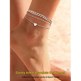 PROSTEEL Cuban Link Anklets for Women Heart Ankle Bracelets Womens Waterproof Anklet Adjustable Anklet Set