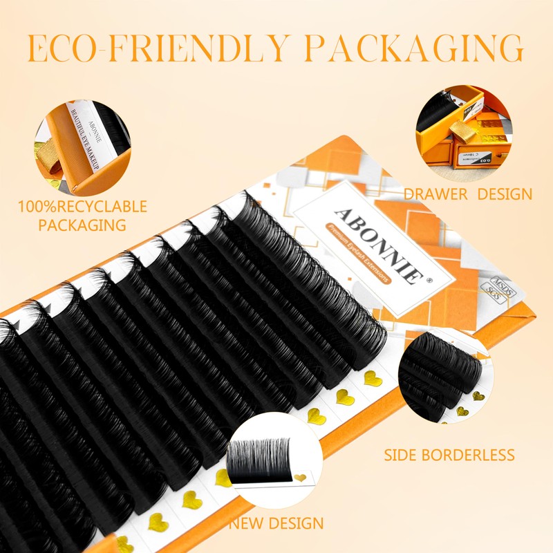 ABONNIE Classic Lash Extensions, Premium Individual lash extensions, 0.10 Thickness