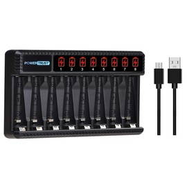 PowerTrust 8 Bay AA AAA Battery Charger with LCD Display for Ni-MH Ni-CD AA AAA Rechargeable Batteries (USB Quick Charging, Independent Slot)