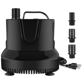 Simple Deluxe 660GPH 45W Bottom Suction Water Table Pump (2500L/H) with 3 Nozzles for Fish Tank, Pond, Aquarium, Hydroponics, Fountains, Black