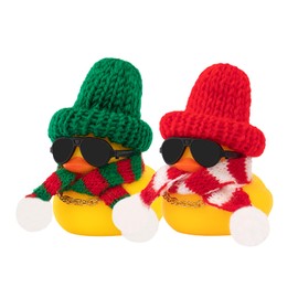 wonuu Car Dashboard Ornament Rubber Ducks, Christmas Eve Decorations Cute Ducky with Knit Hat, Glasses, Necklace, Scarf, Yellow Duck & Chequered Scarf