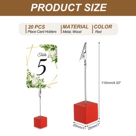 PATIKIL Place Card Holder, 20Pcs Memo Clip Holder Stand with Alligator Clasp Table Number Holders Wooden Base for Pictures Note Card Paper, Red