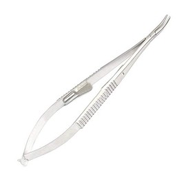 PRECISE CANADA: CASTROVIEJO Needle Holder, Curved, 5.5"/14CM, with Lock, Serrated Handle, Solid Jaws