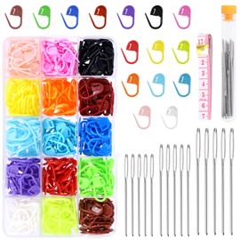 Swpeet 316Pcs Colorful Stitch Locking Clip Knitting Markers Crochet Clips with 15 Pieces Big Eyes Blunt Sewing Needles and Soft Ruler Assortment Kit, Perfect for Knit DIY Projects Accessories