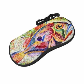 IBILIU Artistic Soft Neoprene Eyeglass Case, Multi-colored, Soft, Zipper Closure, Carabiner Hook, Multi-purpose