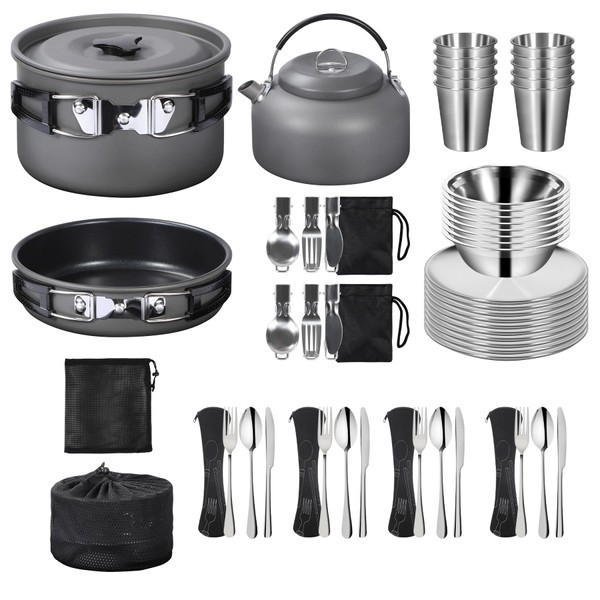 REDCAMP 39pcs Camp Cookware & Mess Kit Set for 4,