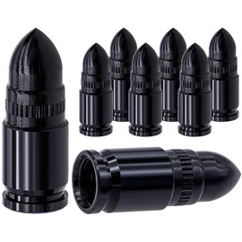 MEAJOO 8PCS Bullet Style Tire Valve Stem Caps, Air Caps Cover, Aluminum Alloy Dustproof and Waterproof Valve Caps Cover fits Cars, Trucks, Bikes, Motorcycles, Bicycles Tire Caps(Black)
