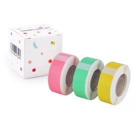 GREENCYCLE D30S Paper Labels Thermal Label Maker Tape Yellow Pink Green 14mm x 50mm (9/16" x 1 15/16") Self-Adhesive Sticker Paper for D30S Portable Label Printer Tear Proof, 3 Rolls-130 Labels/Roll