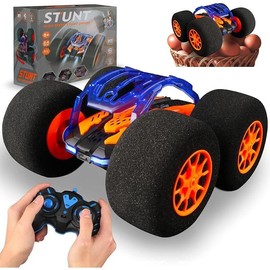 Stunt Remote Control with Oversized Sponge Tires Outdoor Indoor RC 2.4GHz Electric Race Stunt Vehicle Toy Double Sided 360° Rolling Rotating Driving for Kids Boys Girls Gift - Color: Orange Rc