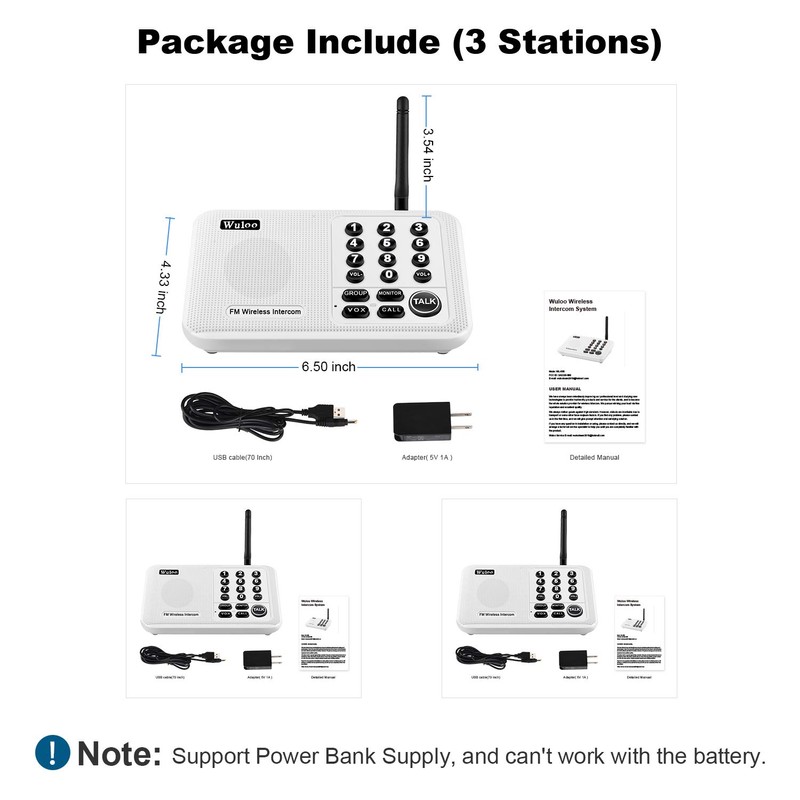 Wuloo Intercoms Wireless for Home 5280 Feet Range 10 Channel