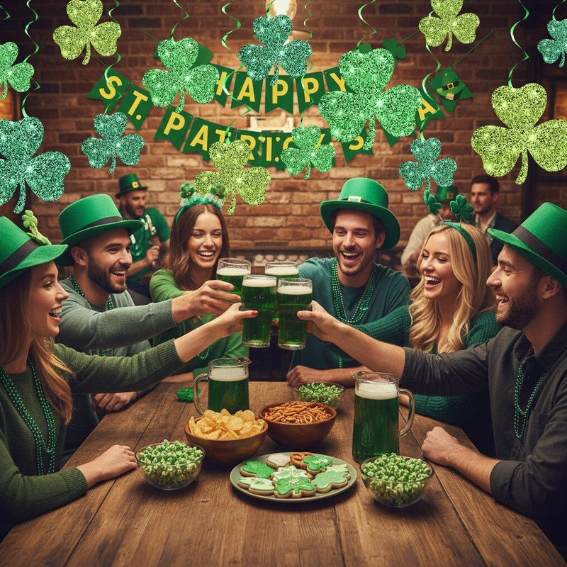 Chivertion 32 Pcs St. Patrick's Day Party Decorations Double-Sided Glitter