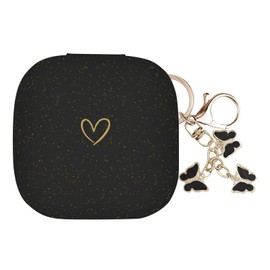AIIEKZ Compatible with Powerbeats Pro, Soft Silicone Case with Gold Heart Pattern for Powerbeats Pro Case with Cute Butterfly Keychain for Girls Women (Glitter Black)