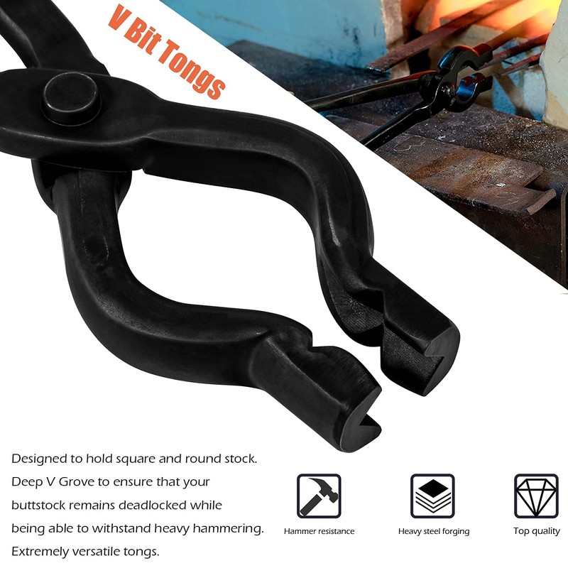 Blacksmith Tongs Set - Wolf Jaw & V-bit Tongs for