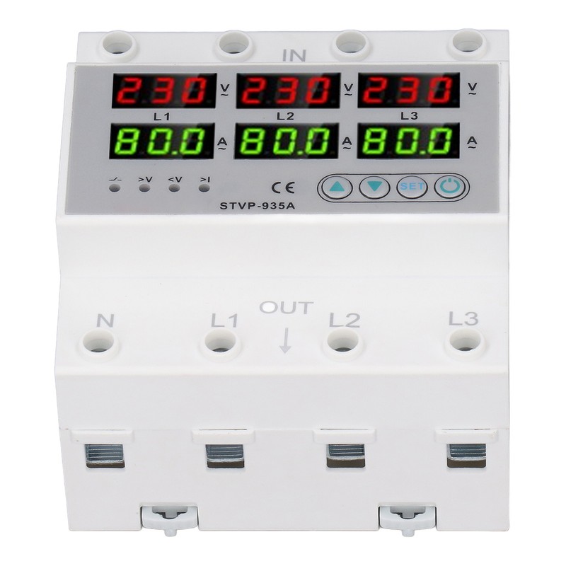 Over Under Voltage Protector 80A 3 Phase Auto Reset Voltage