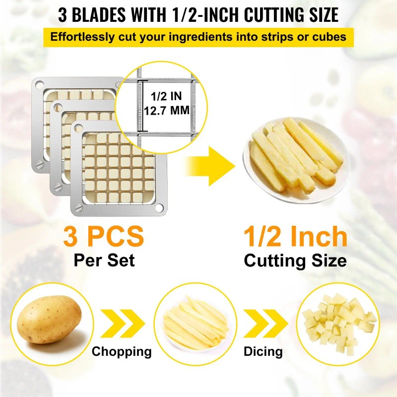 Replacement 1/2 Inch Stainless Steel Dicer Parts 3 PCS French