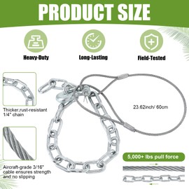 Therwen Heavy Duty Fence Post Removal Tool with Galvanized Cable and Chain Works with Jack Lever or Post Puller to Pull Broken Wood Fence Posts for Repair Replacement Fences Repairs Agricultural
