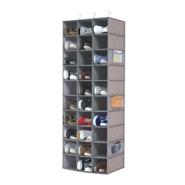 coastal rose Hanging Shoe Organizer, 30 Sections Hanging Shoe Organizer for Closet with 6 Mesh Pockets, Space Saving Hanging Shoe Rack, Grey Closet Shoe Organizer