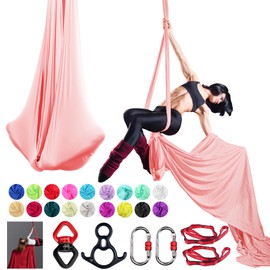 PRIORMAN Aerial Silks Set, Premium Ariel Yoga Hammock 9 Yards Aerial Silk, Low-Stretch Fabric, Yoga Starter Kit for Home, Aerial Rig for All Skill Levels - All Hardware Included (Champagne)
