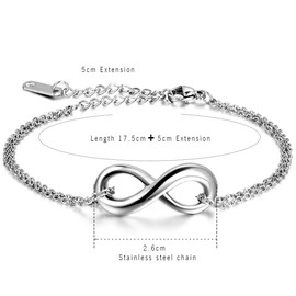 Aroncent 2-string bracelet, infinity bracelet, women's, partner link bracelet, adjustable anklet, stainless steel bangles, silver, Stainless Steel, Infinity