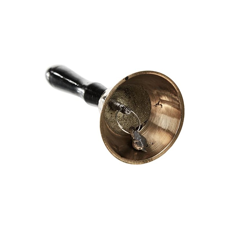 Sigro Table Bell with Wooden Handle, 5 cm, Metal, Gold,