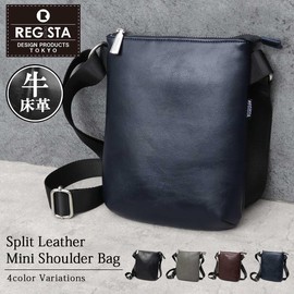 Regista Shoulder Bag, Sacoche, Men's, Small, Vertical, Cowhide Split Leather, Leather, Cross-Body Bag, Leather Bag, Mini Shoulder, Small, Lightweight, Black, navy, Free size