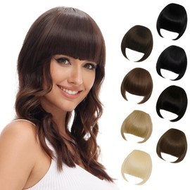 SHEDOWIG Bangs Hair Clip in Bangs HairExtensions Synthetic Flat Clip on Bangs Fringe with Temples Front Face Bangs Hair Clip for Women Off Tan Brown
