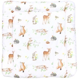 TupTam Baby Changing Table Mat with Cotton Cover Patterned Forest Animals Hedgehog Deer Fox Rabbit Beige Size: 75 x 85 cm