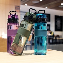 1pc, 16.9Oz Portable Sports Water Bottle, Transparent Plastic Cup with Handle, Suitable for Outdoor Hiking, Sports Fitness,color: Emerald Green, capacity: 500ML