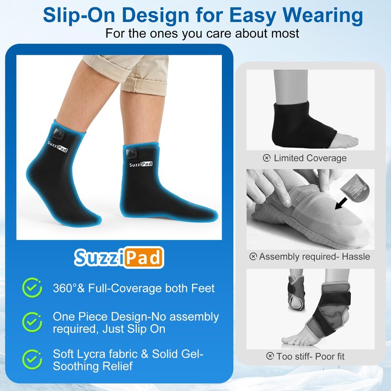 SuzziPad Cold Therapy Socks, Adjustable Ankle Ice Pack Wrap for