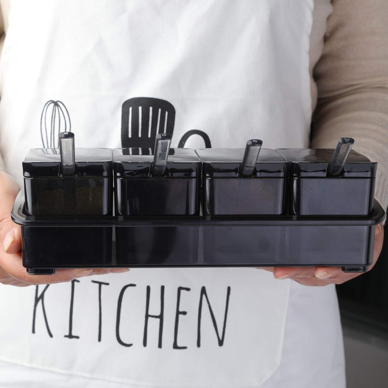 V·RESOURCING [ New Version Elegant Black Seasoning Box, 4 Pieces