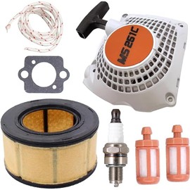 Pull Start Starter Rewind Recoil Assembly with Air Filter Fuel Filter Spark Plug Kit for Stihl MS251C Chainsaw