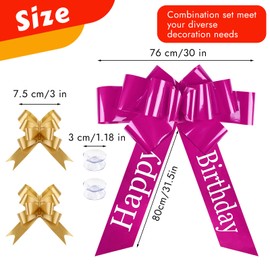 Tikplus Large Bow for Car, Gift Bow, Large 76 x 80 cm, Red Bow Large, Giant Car Bow with Gold, Small Bows and Suction Cup for Car Decoration, Happy Birthday, 18th Birthday (Pink)